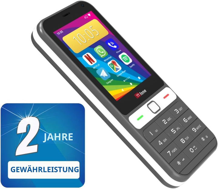 TTfone TT280 – Telefon 4G Dual SIM Single mit Android, 2,8 Zoll Touchscreen, Tastatur, 2 MP Kamera,