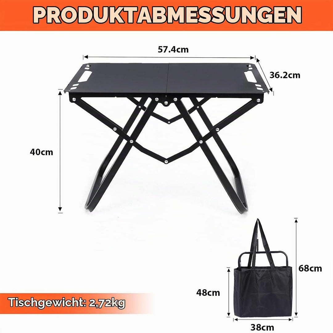 GFTIME Campingtisch Klappbar 60 kg Belastbar, Faltbarer Campingtisch 50 × 38,5cm, Carbonstahl Klappt
