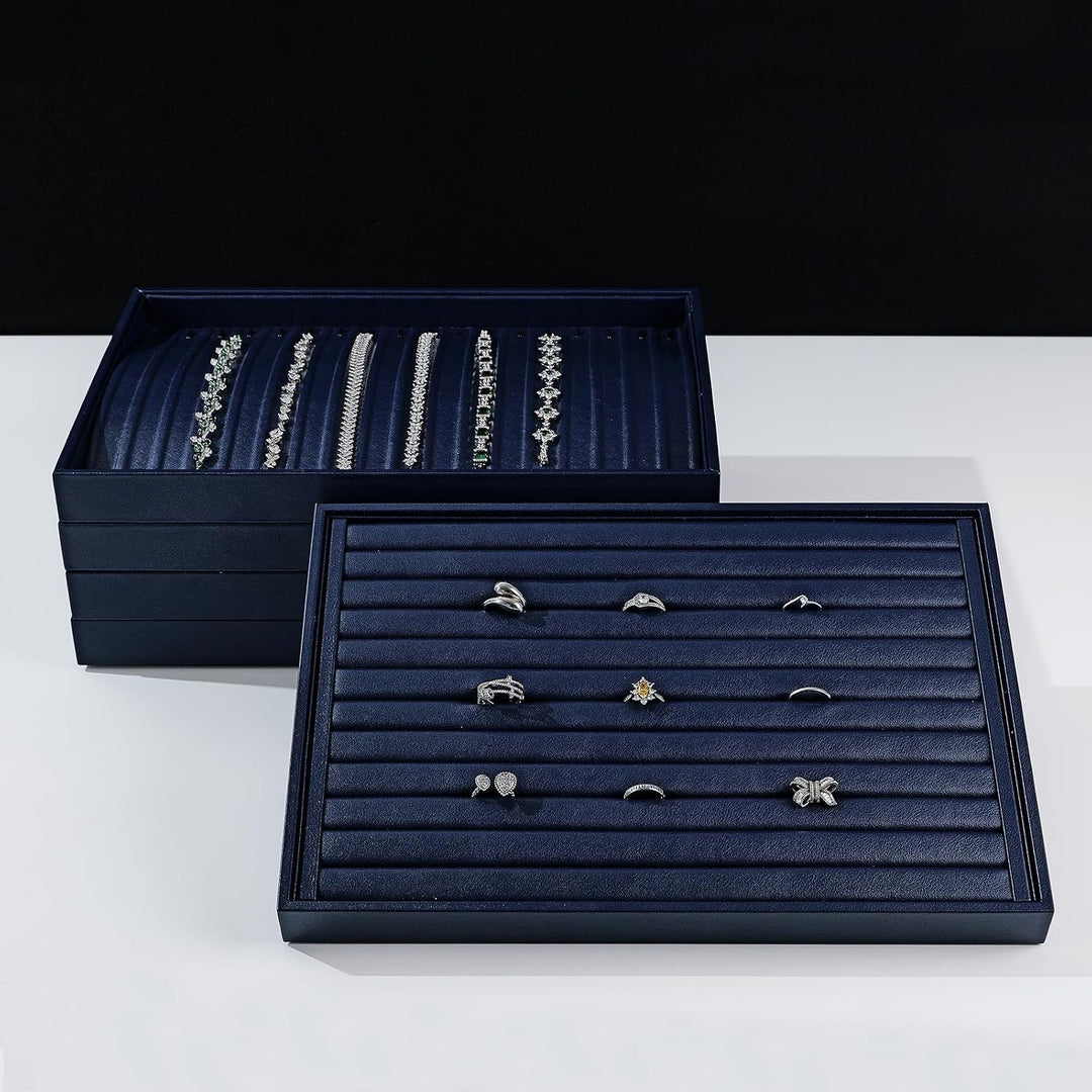Oirlv Blau PU Leder Schmucktabletts Flat Tabletts Ring Halskette Uhr Organizer Display Tabletts(35X2