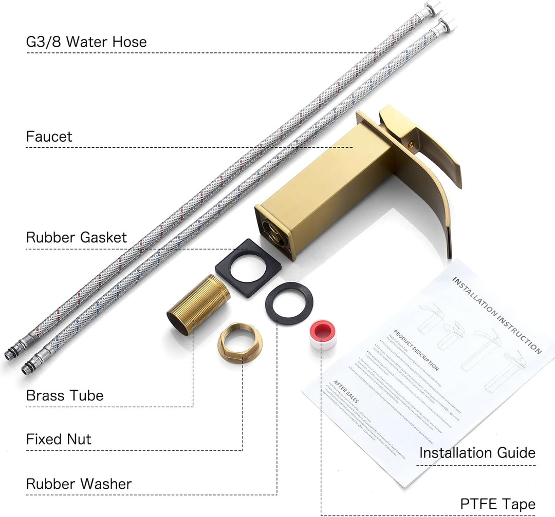 kisimixer Wasserhahn Bad Wasserfall Waschtischarmatur Gebürstetes Gold, Einhandmischer Armatur Wasch