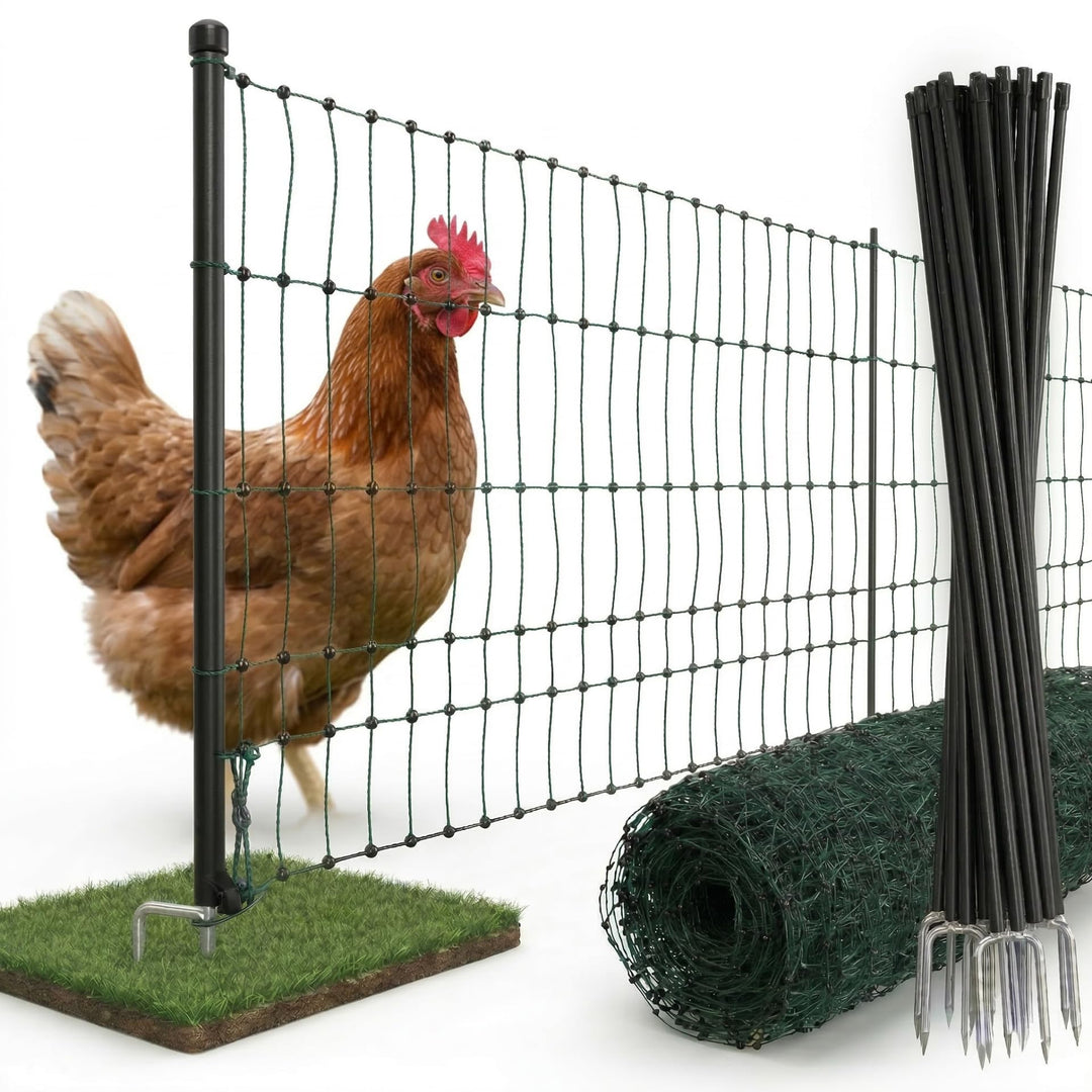 Agrarzone Geflügelnetz 25m x 112cm, Doppelspitze, grün - Mobiler Hühnerzaun ohne Strom - Begrenzungs