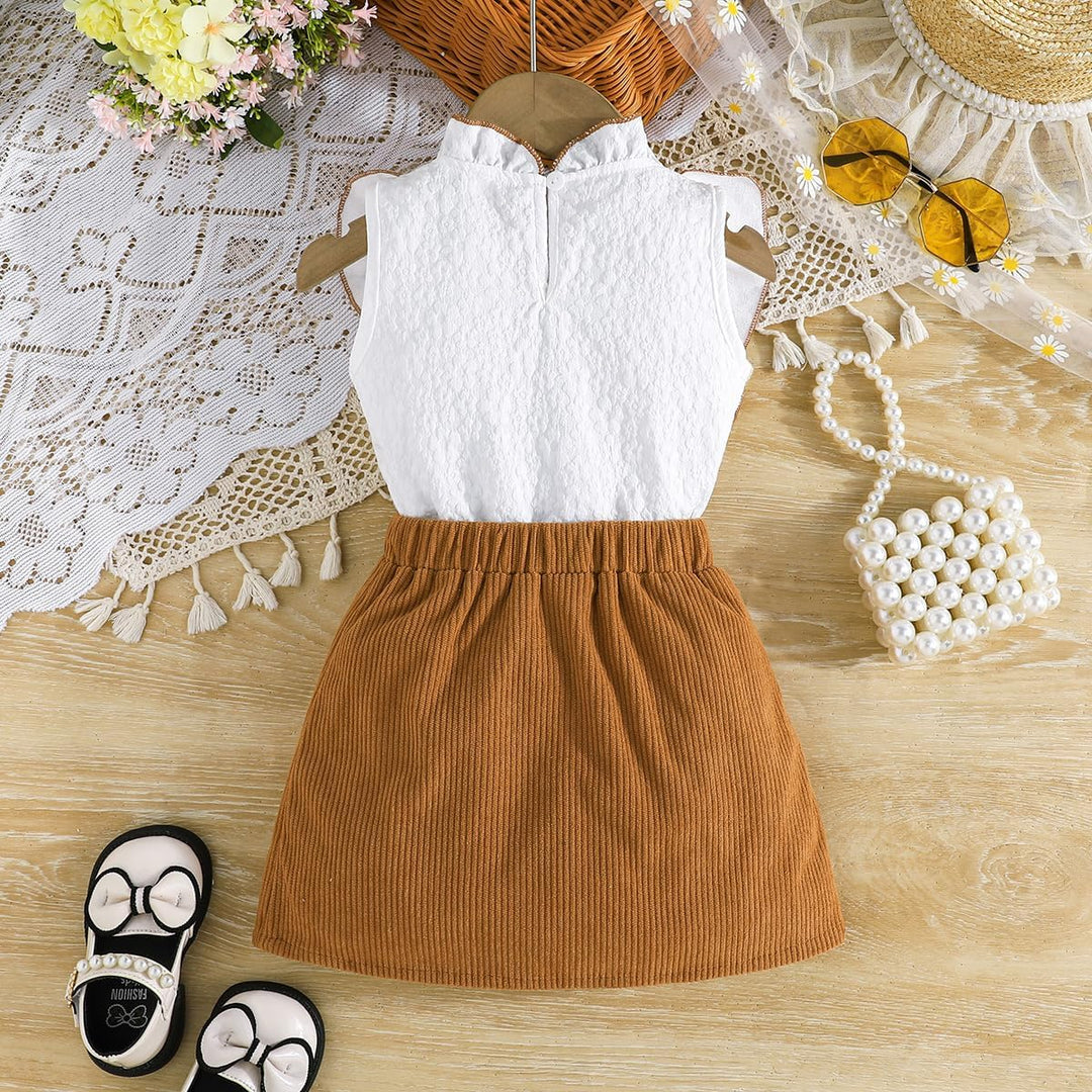 Kleinkind Baby Mädchen Outfits Rüschen Ärmellose Hemden Tops + Elegant Schleife Mini Rock 2 Stück Fr