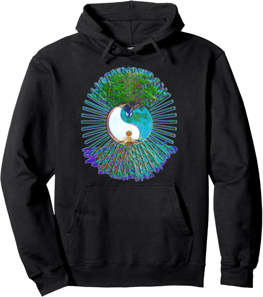 Regenbogenbaum des Lebens mit Yin Yang Pullover Hoodie