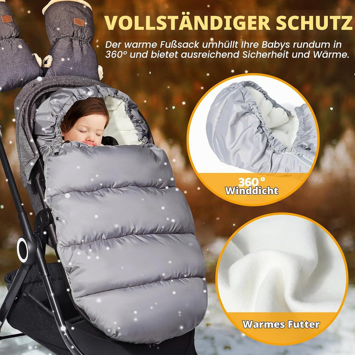 Orzbow Fusssack Kinderwagen Winter,Winterfusssack Kinderwagen mit Grosse Kapuze,Warmes Polarfleece-F