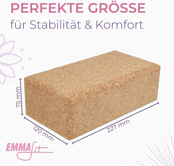 EMMAfit Kork Yoga Block Klassik I hochwertiger Yogablock aus Kork für Yoga-Übungen I hygienisch &amp; um