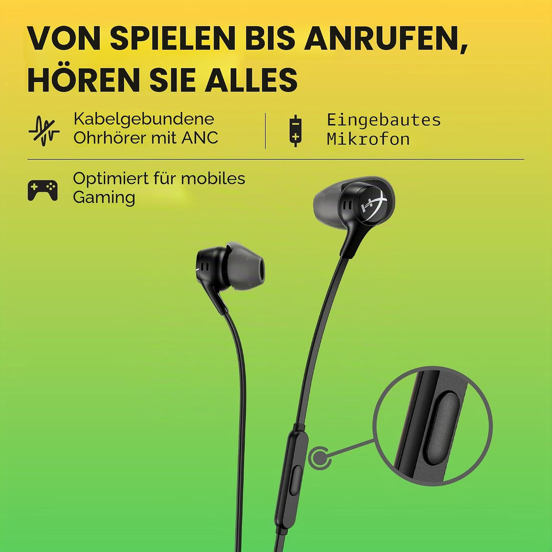 HyperX Cloud Earbuds II Gaming-Ohrhörer mit Mikrofon, Schwarz, Schwarz