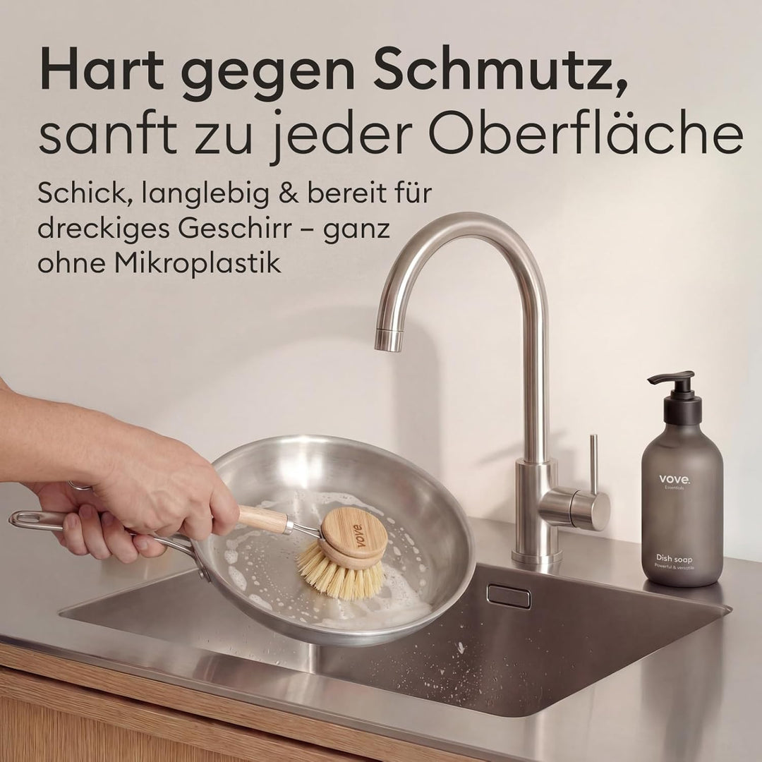 Vove Spülbürsten-Set – FSC-zertifizierter Bambus, Spül- & Scheuerbürsten mit 3 Ersatzköpfen, Borsten