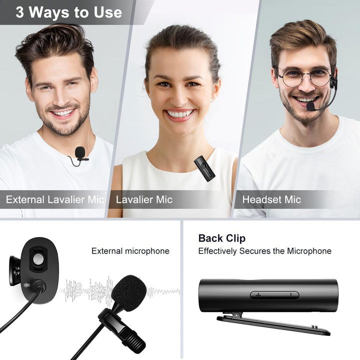KIMAFUN 2.4G Drahtloses Headset und Lavalier Mikrofon, Kabelloses Ansteckmikrofon Wireless für Verst
