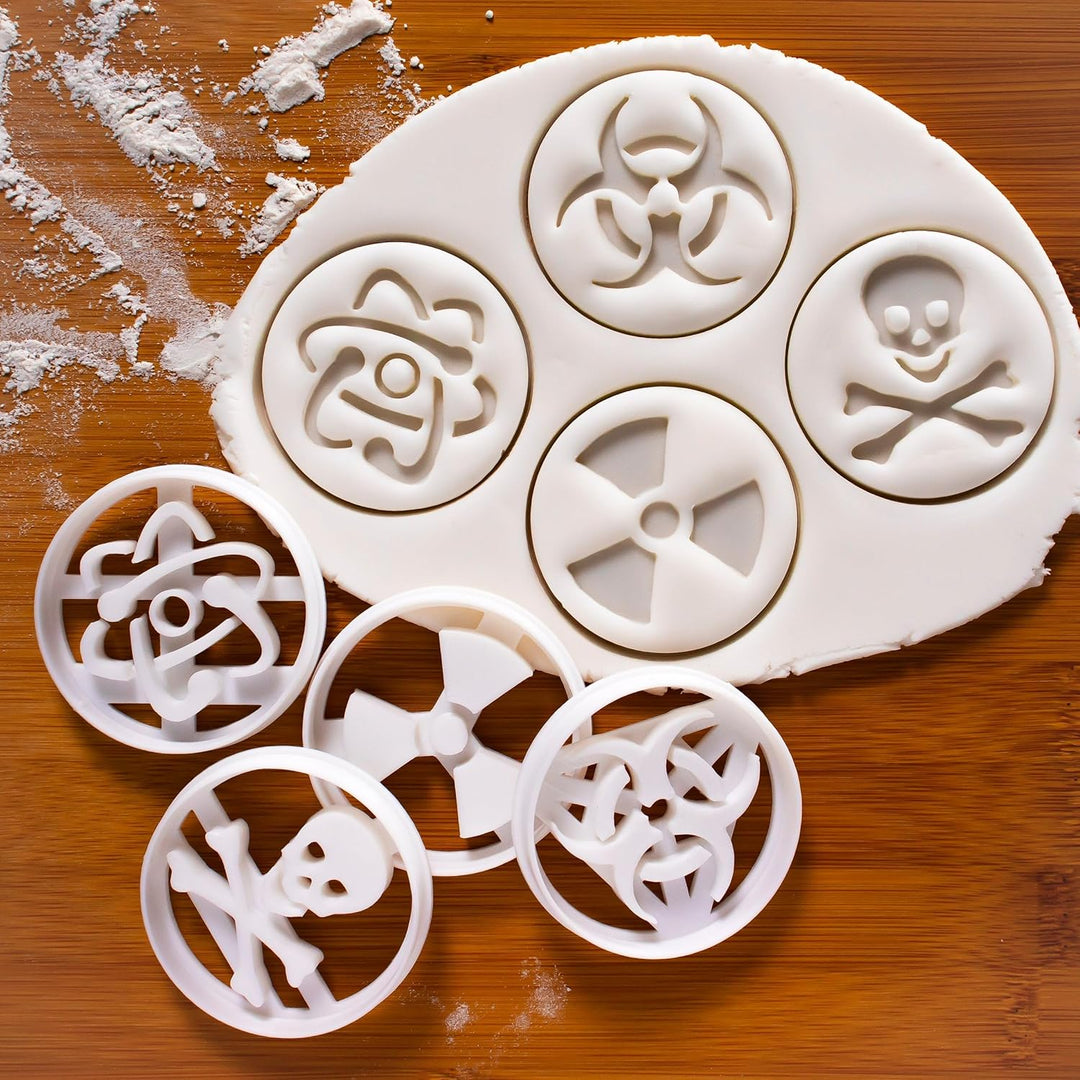 4er Set Wissenschaftssymbole Ausstechformen (Formen: Atom, Biohazard, Radioaktivität und Gift), 4 Te