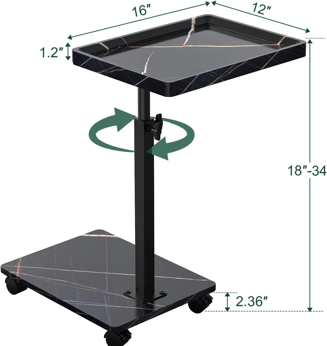Beistelltisch mit Rollen, Beistelltisch Höhenverstellbar haben 360° Rotierend, C-Form Sofa tisch für