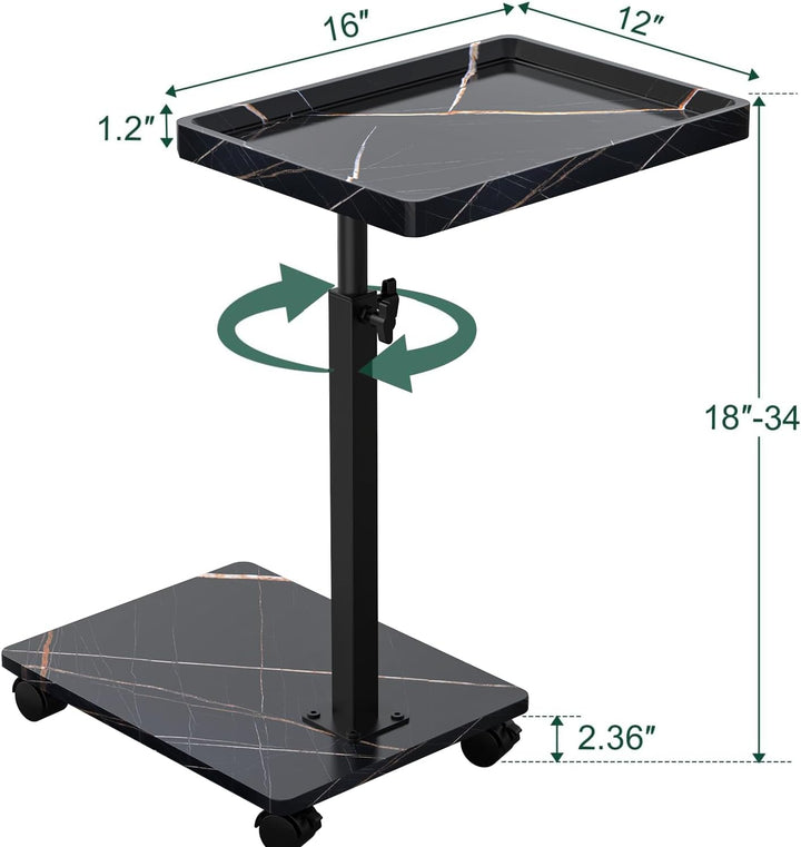 Beistelltisch mit Rollen, Beistelltisch Höhenverstellbar haben 360° Rotierend, C-Form Sofa tisch für