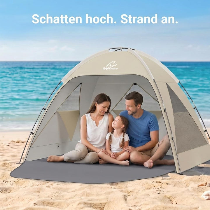 Wolfwise Strandmuschel UV Schutz, 3 Belüftungsfenster & Tragetasche, Strand Zelt mit erweiterbarem B