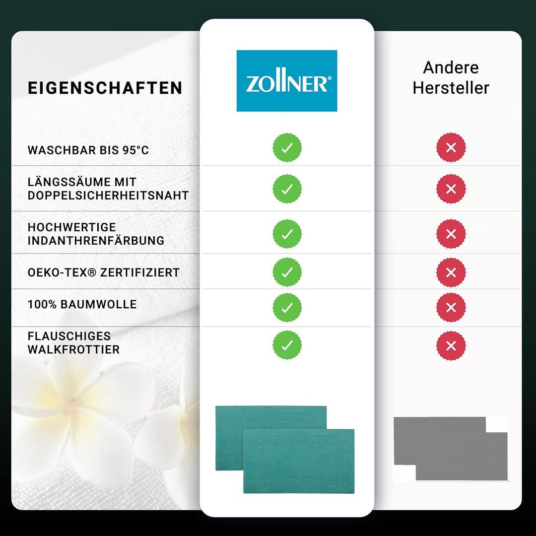 ZOLLNER 2er Set Badematten - weiche und saugstarke Duschvorleger - waschbar bis 95°C - Baumwolle - 5
