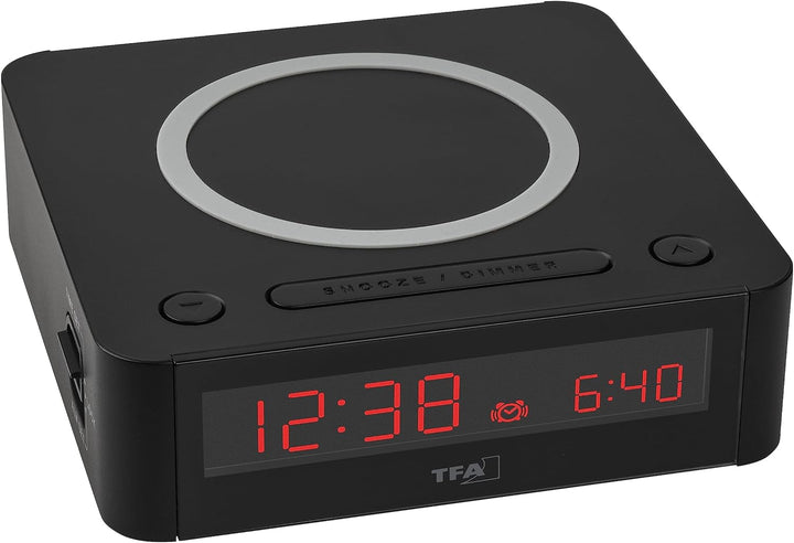 TFA Dostmann Digital Wecker Easy-Charge Wireless, 60.2030.01, mit kabelloser Qi Ladestation, Farbdis