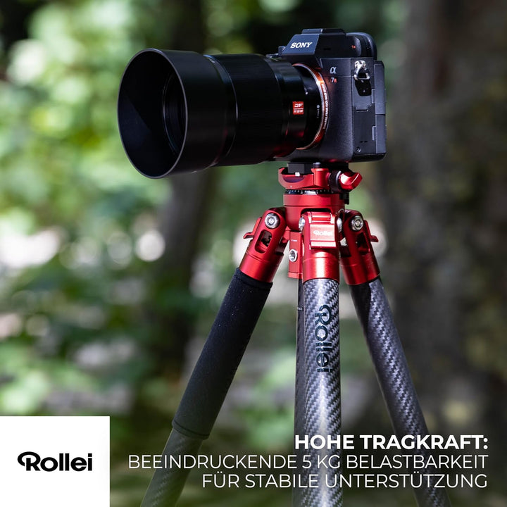 Rollei Easy Traveler Carbonstativ - 5 kg Tragkraft, 160 cm Höhe, Ultraleicht, Kompakt, Mühelose Fest
