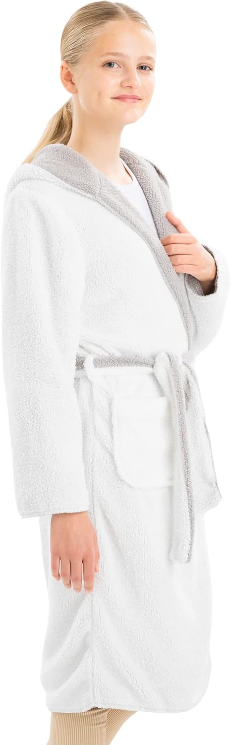 HOMELEVEL Kuschelfleece Bademantel für Kinder - Sherpa Morgenmantel mit Taschen Schalkragen Gürtel -