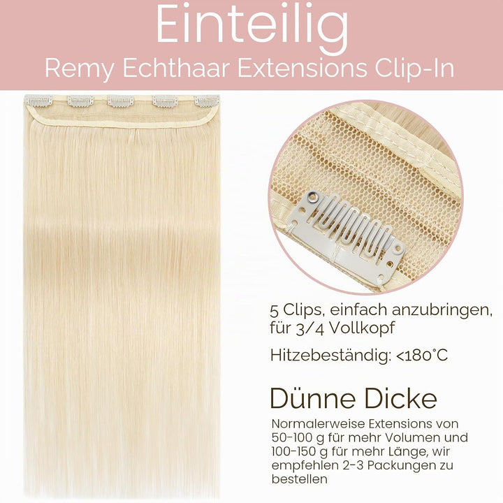 Silk-co Clip in Extensions Echthaar 1Pc 5Clips, Clip in Echthaar Hair Extensions Remy Clip in Haarve