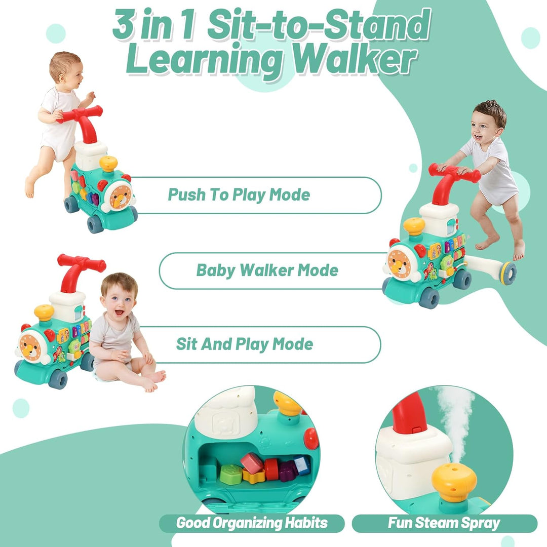 3-in-1 Baby Lauflernwagen, Multifunktionales Lauflernhilfe mit 10+ Pädagogischen Spielmodi, Licht &
