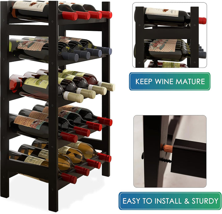SMIBUY Bambus-Weinregal, 20 Flaschen-Display-Halter, 5-stöckige freistehende Lagerregale für Küche,