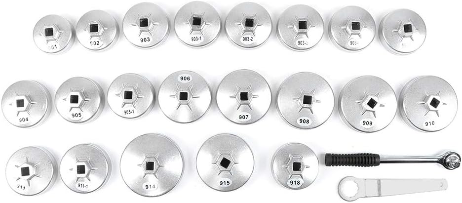 lyrlody 23tlg Alu Ölfilterkappen, Ölfilterschlüssel Set, Ölwechselwerkzeug Druckguss Universal Werkz