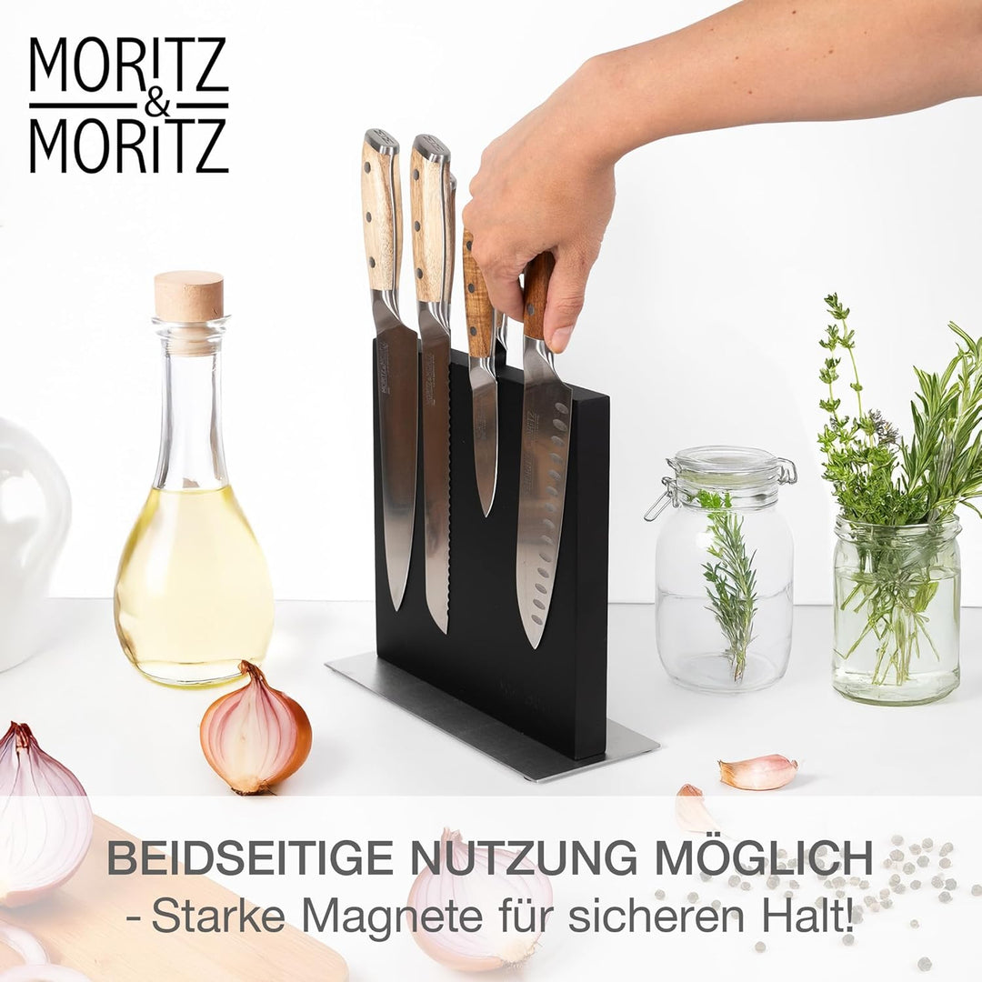 Moritz & Moritz Magnet Messerblock schwarz - Messerhalter Magnetisch mit starkem Halt - stabiler Kni