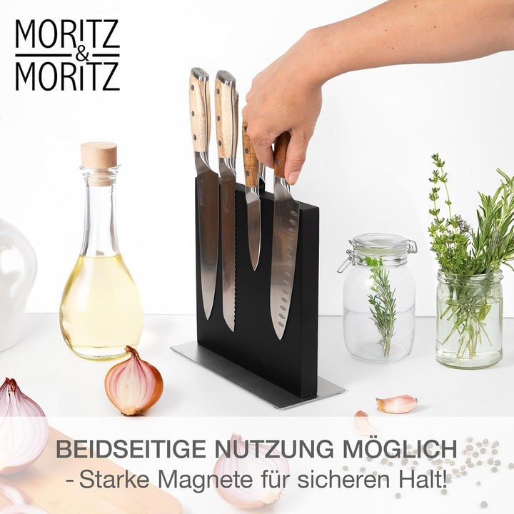 Moritz & Moritz Magnet Messerblock schwarz - Messerhalter Magnetisch mit starkem Halt - stabiler Kni