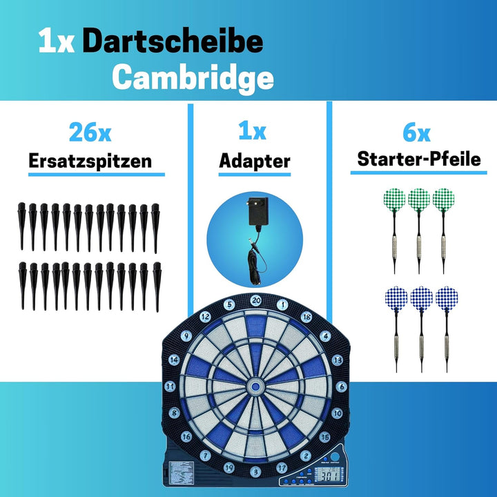 Best Sporting elektronische Dartscheibe Cambridge mit LED Beleuchteten Ziffern, Dartautomat mit 6 Da