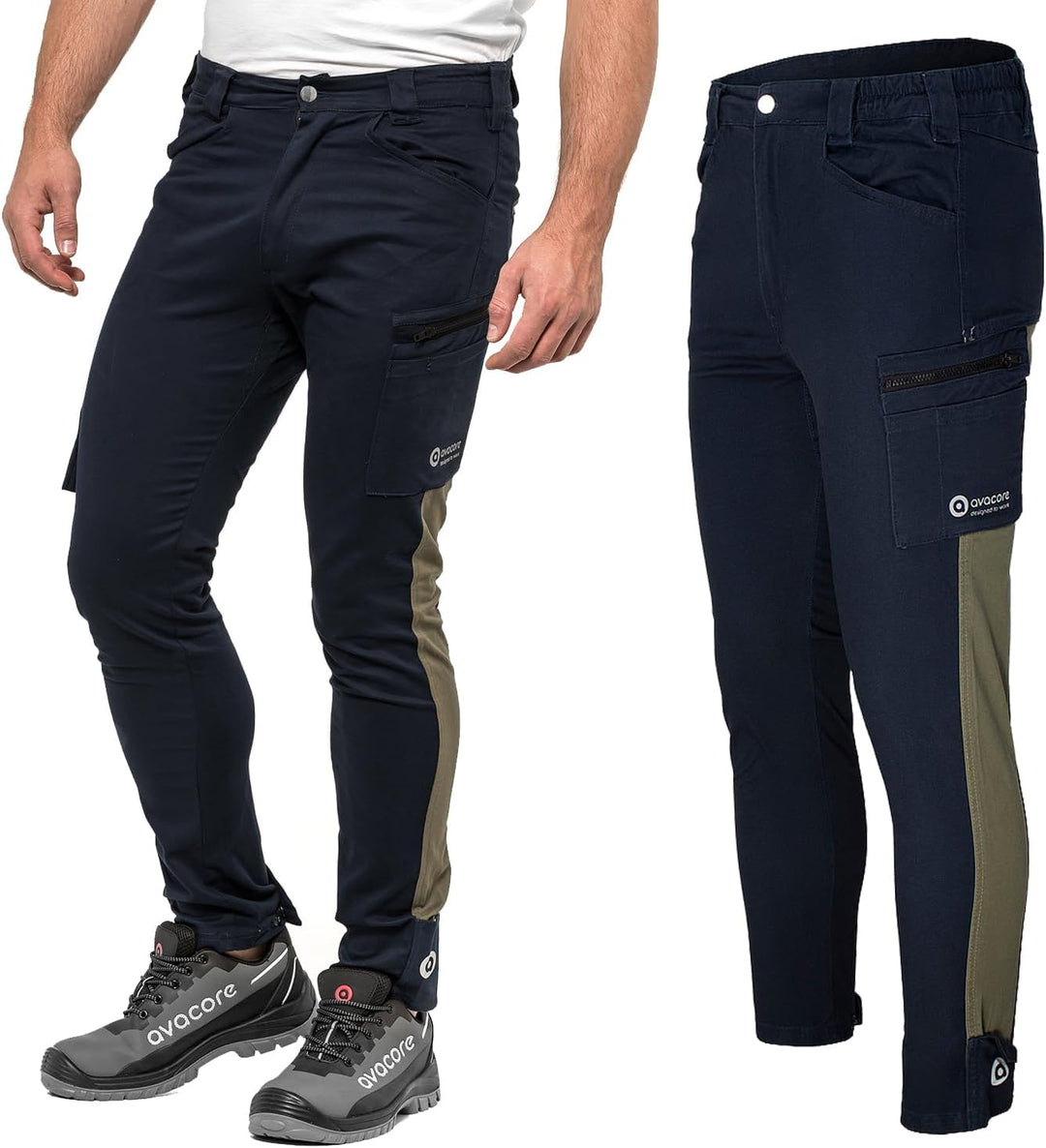 TUBBOS Slim Stretch Arbeitshose Slim Fit-Schnitt Reflektierende Paspeln und Logos 97% Baumwolle 3% E