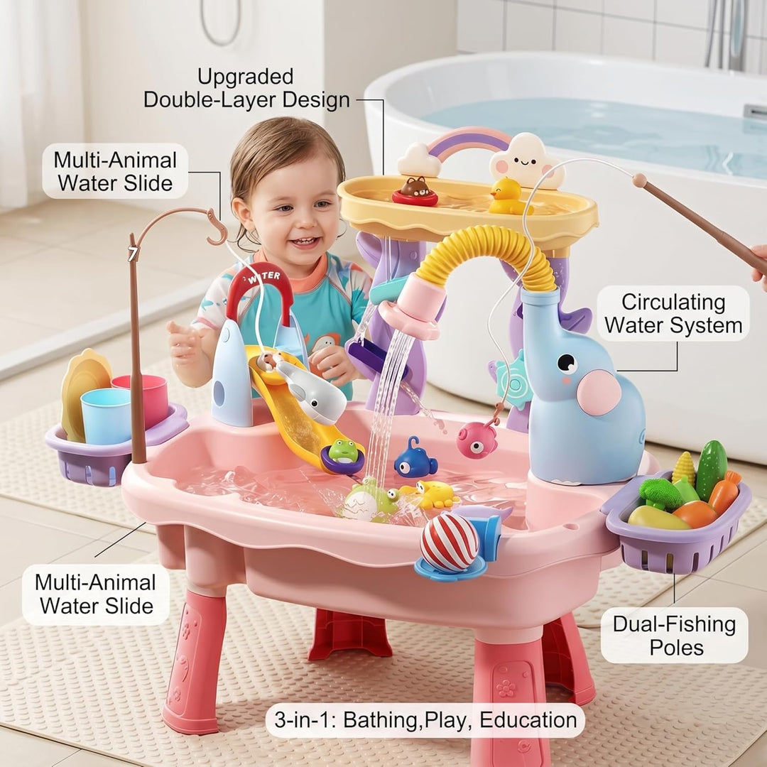Wassertisch für Kinder, Wasserspieltisch für Kleinkinder – Doppelschichtiges 6-in-1-Sandspielzeug mi