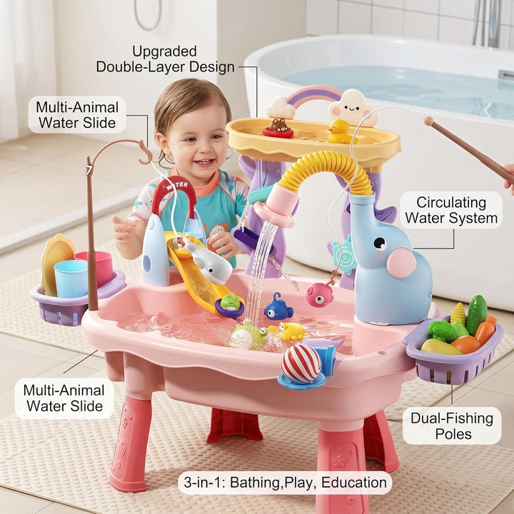 Wassertisch für Kinder, Wasserspieltisch für Kleinkinder – Doppelschichtiges 6-in-1-Sandspielzeug mi