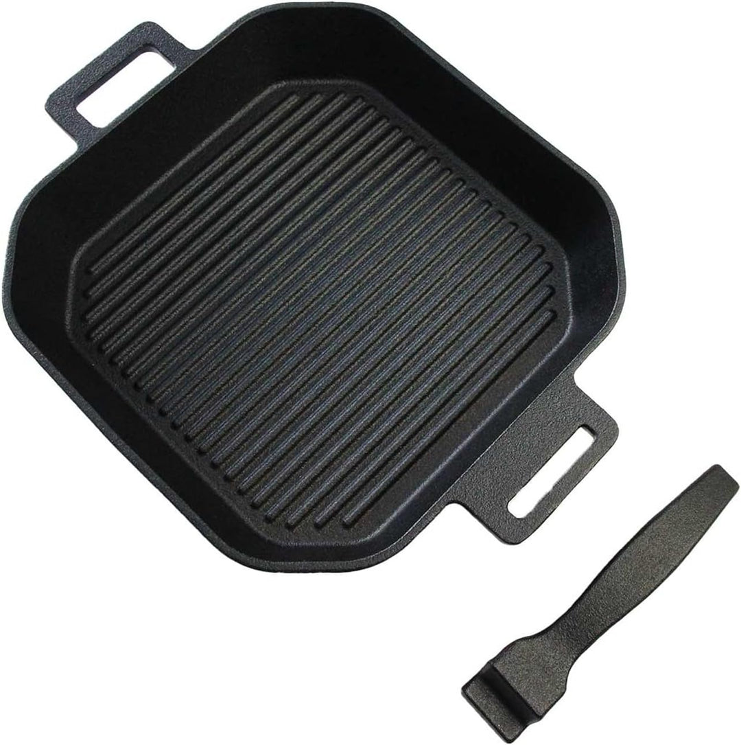 SANTOS Grillpfanne eckig- 20x20cm - Gusseiserne Pfanne mit abnehmbarem Griff - Braten, Grillen - Gus