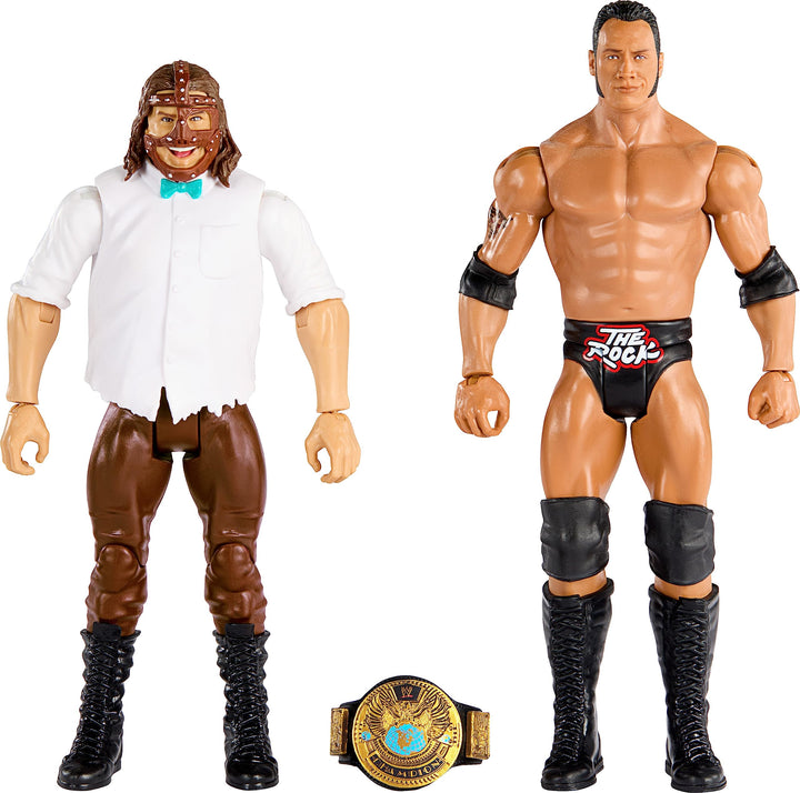 Mattel WWE The Rock vs Mankind Championship Showdown Actionfigur, 2er-Pack mit Championship, 15,2 cm