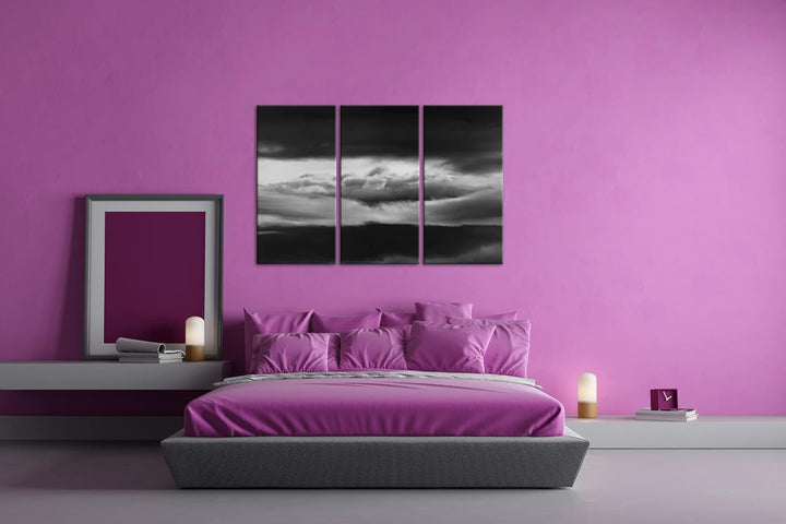 deyoli himmlischer Sonnenuntergang Format: 3Teilig als Leinwand, Effekt: Schwarz&Weiss, Motiv fertig