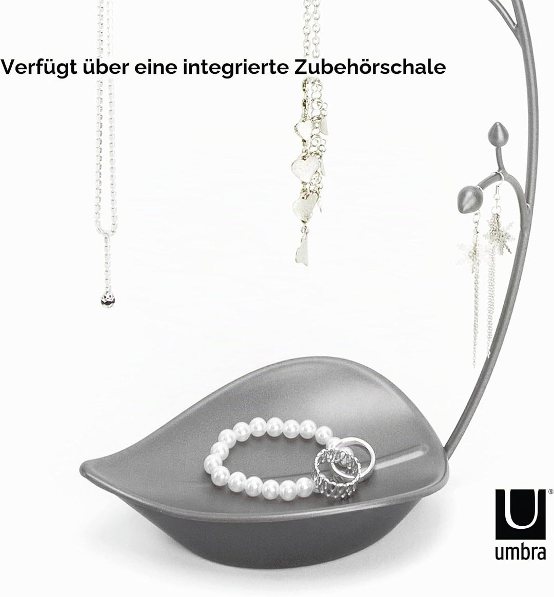Umbra Orchid Schmuckständer und Schmuckbaum für Ketten mit integrierter Schmuckablage, Stahlgrau, 23