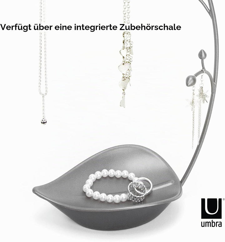 Umbra Orchid Schmuckständer und Schmuckbaum für Ketten mit integrierter Schmuckablage, Stahlgrau, 23