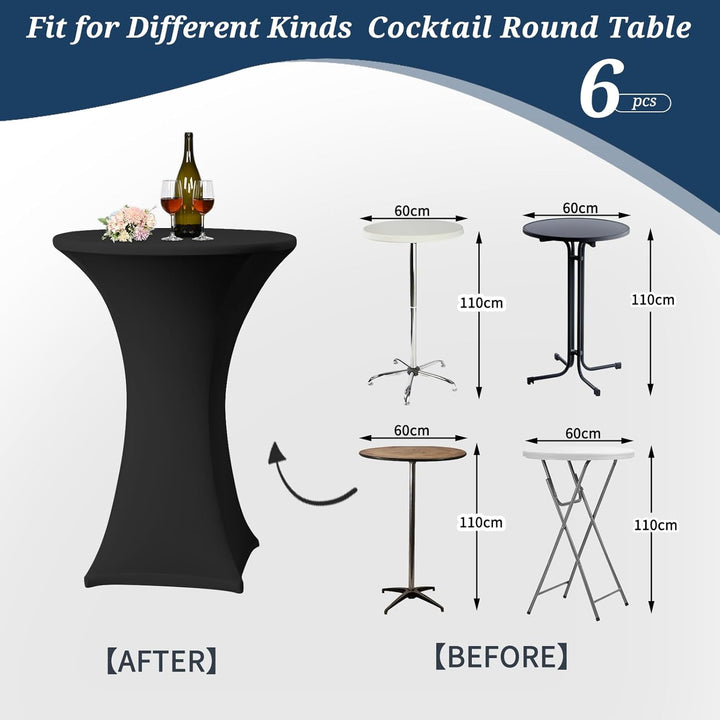 6er-Set Schwarz Stretch Stehtisch Husse für Bistrotisch Ø 60-65 cm Spandex Stretch Tischdecke, Verst
