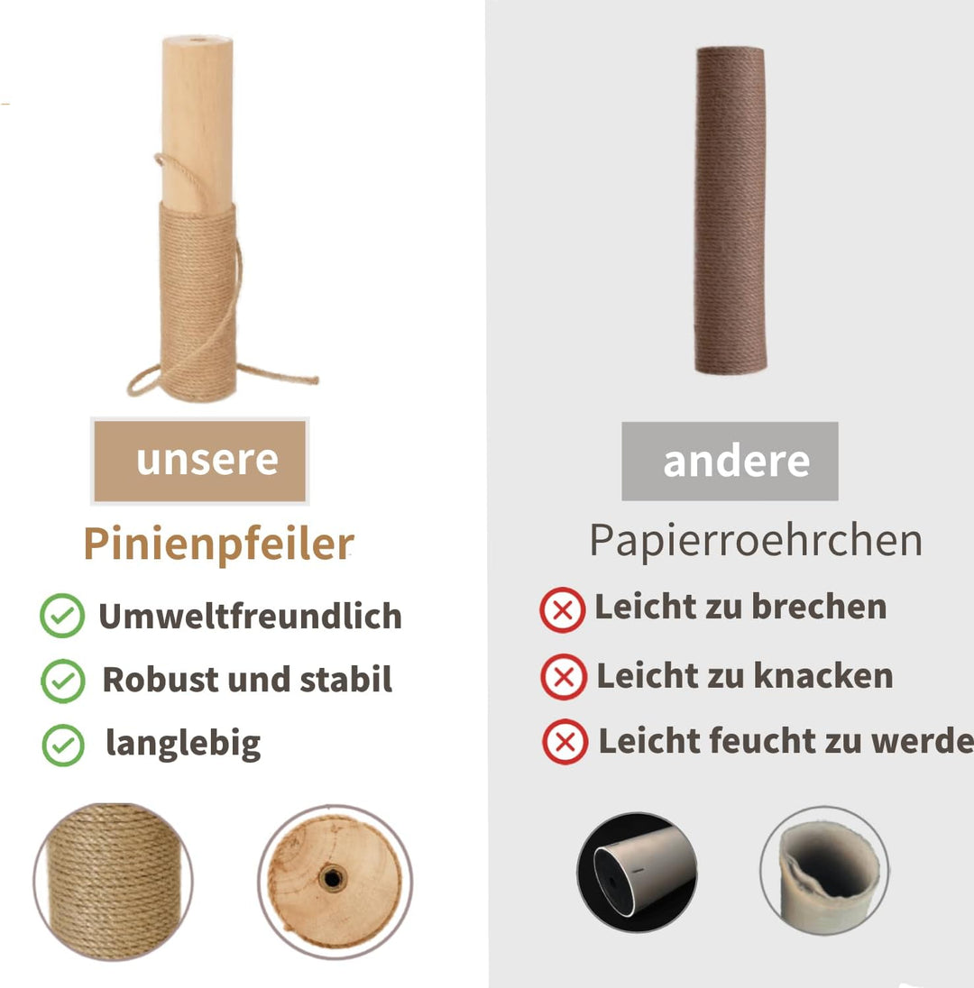 2 Stück Kratzbaum 7cm Deluxe-Endstamm mit Stehbolzen，kratzstamm mit Sisalseil für Katzen, die alte k