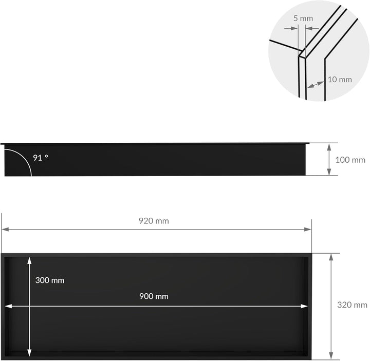 LuxeBath Wandnische aus Edelstahl, 90x30x10 cm, Schwarz, Duschnische mit Rahmen, Einbauregal, Flexib
