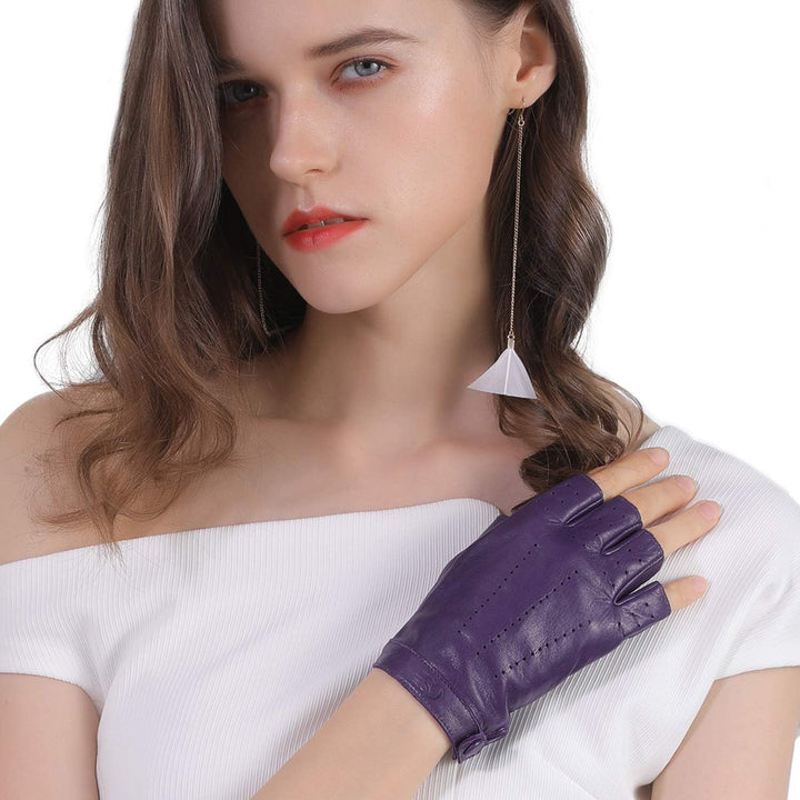 GSG SINCE 1998 Halbfinger Lederhandschuhe Damen – Fingerlose Fahrhandschuhe aus weichem Schafsleder,