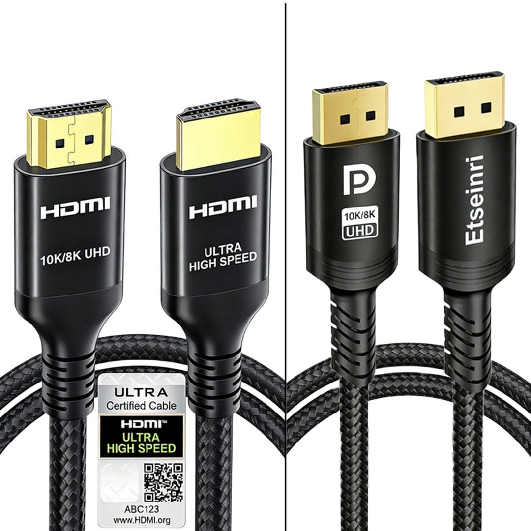 Etseinri Zertifiziert HDMI 2.1 Kabel 1M & DisplayPort Kabel 2M 8K@60Hz 4K@120Hz, Hohe Geschwindigkei