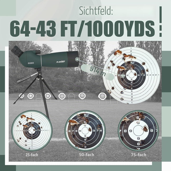 Svbony SV28PLUS Spektiv für Vogelbeobachtung, 25-75×70mm mit Kabellosem Controller, BAK4 A5 Weinrote