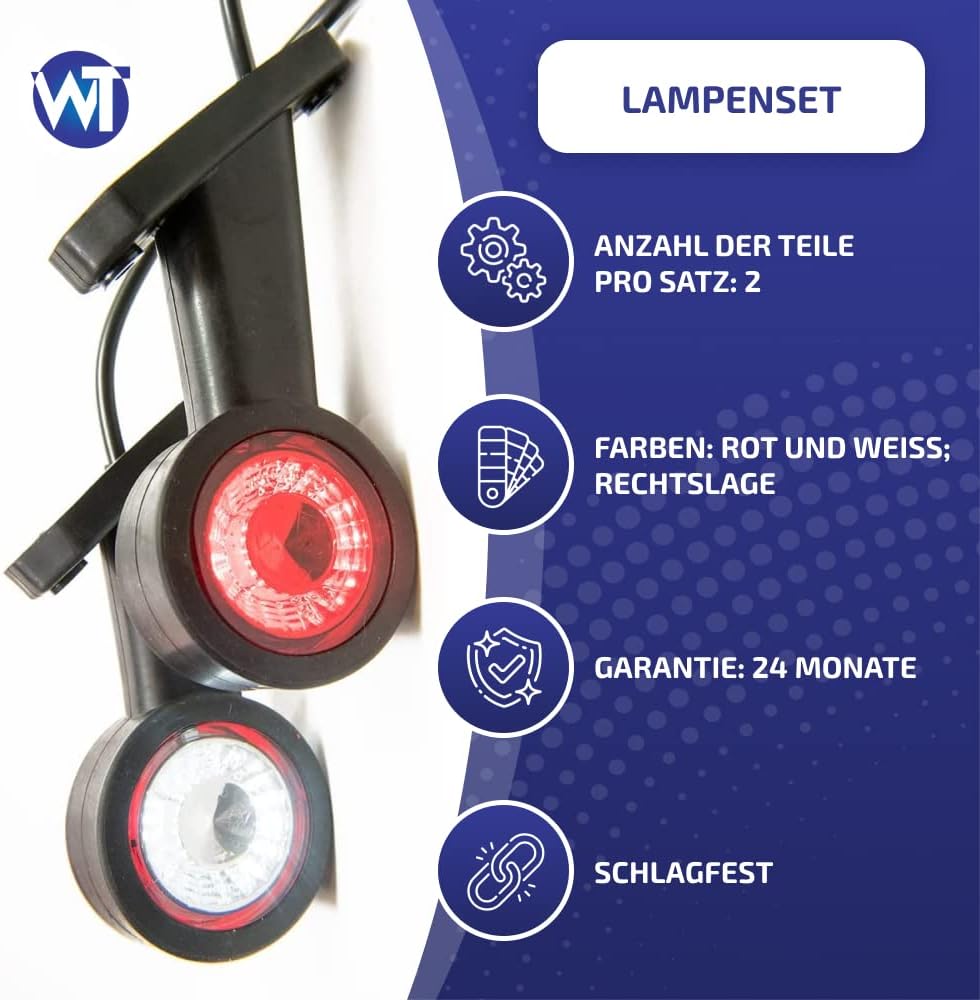 Web Truck 2 x Gummi Begrenzungsleuchte Seitenleuchte Positionsleuchte 12V 24V, weiss, rot, für LKW P