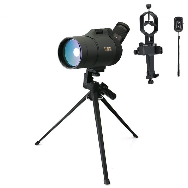 Svbony SV41 Mak Spektiv mit Stativ, Smartphone-Adapter, kabelloser Controller, 25-75 x 70 mm abgewin
