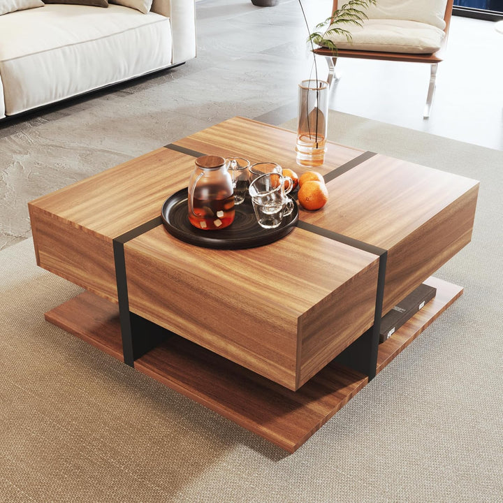 Merax Couchtisch Wohnzimmertisch mit 4 Schubladen, Modern Beistelltisch Kaffeetisch mit Zwei Ablagee