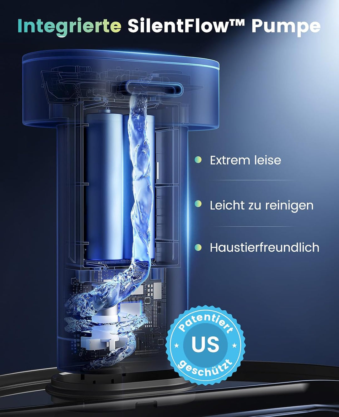 Oneisall 2.2L Kabelloser Katzenbrunnen Edelstahl mit Bewegungsmelder Katze | 4000mAh Akku 45 Tage La