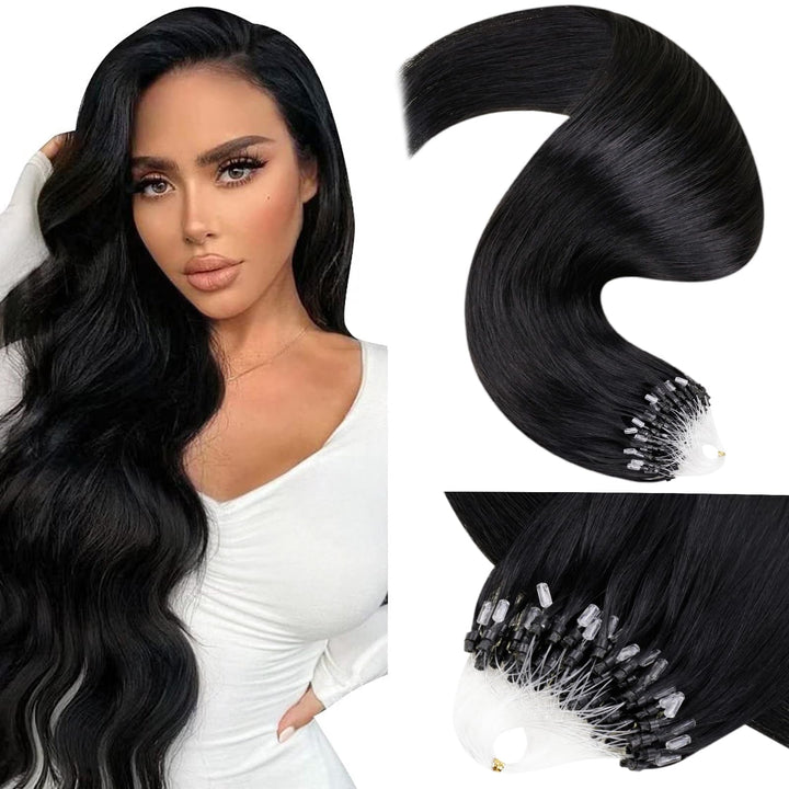 LaaVoo Microring Extensions Echthaar Schwarz 45cm Micro Loop Extensions Echthaar Schwarz Echthaar Ex