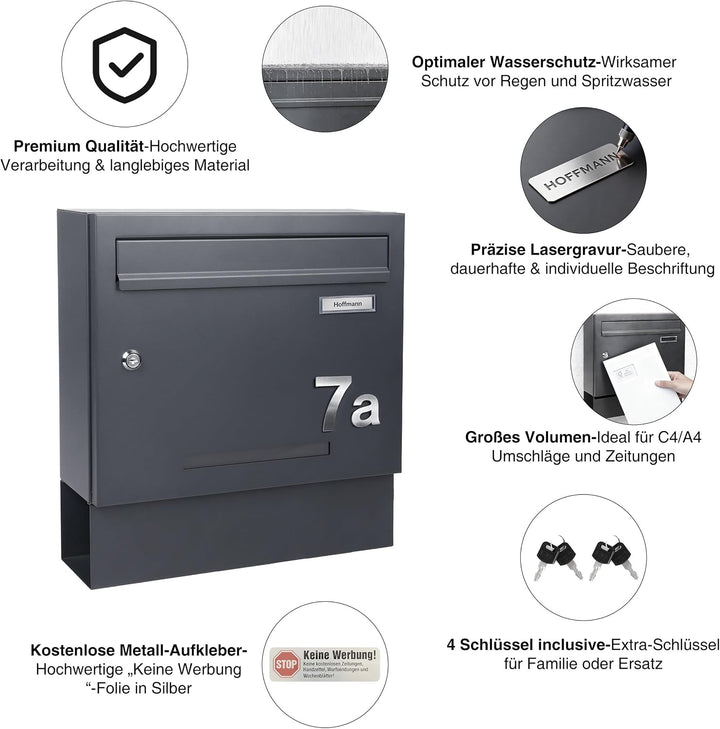 Zedelmaier Briefkasten mit Zeitungsfach Anthrazit Personalisierter - XXL Wandbriefkasten RAL 7016 mi