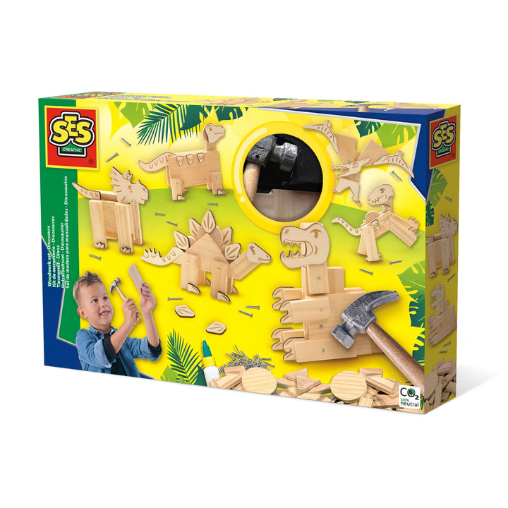 SES Creative 00942 Holzarbeitsset-Dinosaurier, Mehrfarbig, Medium, Dinosaurier
