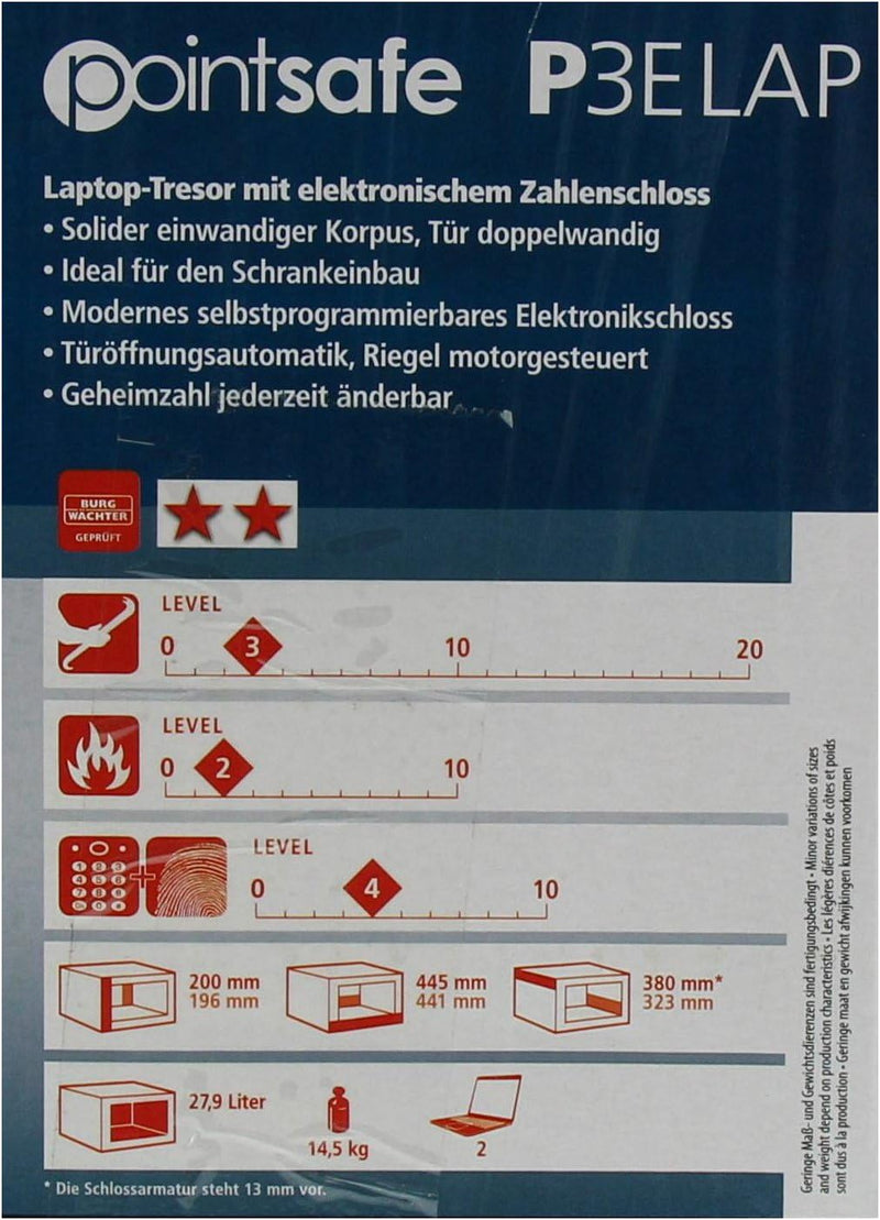 BURG-WÄCHTER Laptoptresor mit elektronischem Zahlenschloss und Fingerabdruck, 27,9 l, 16,7 kg, Point