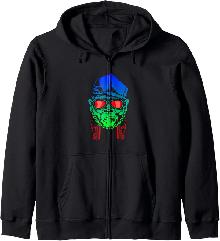Monkey DJ mit Kopfhörer und Sonnenbrille Geschenkidee Kapuzenjacke